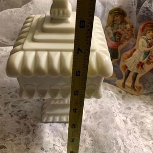 Vintage white milk glass compote/dish with lid